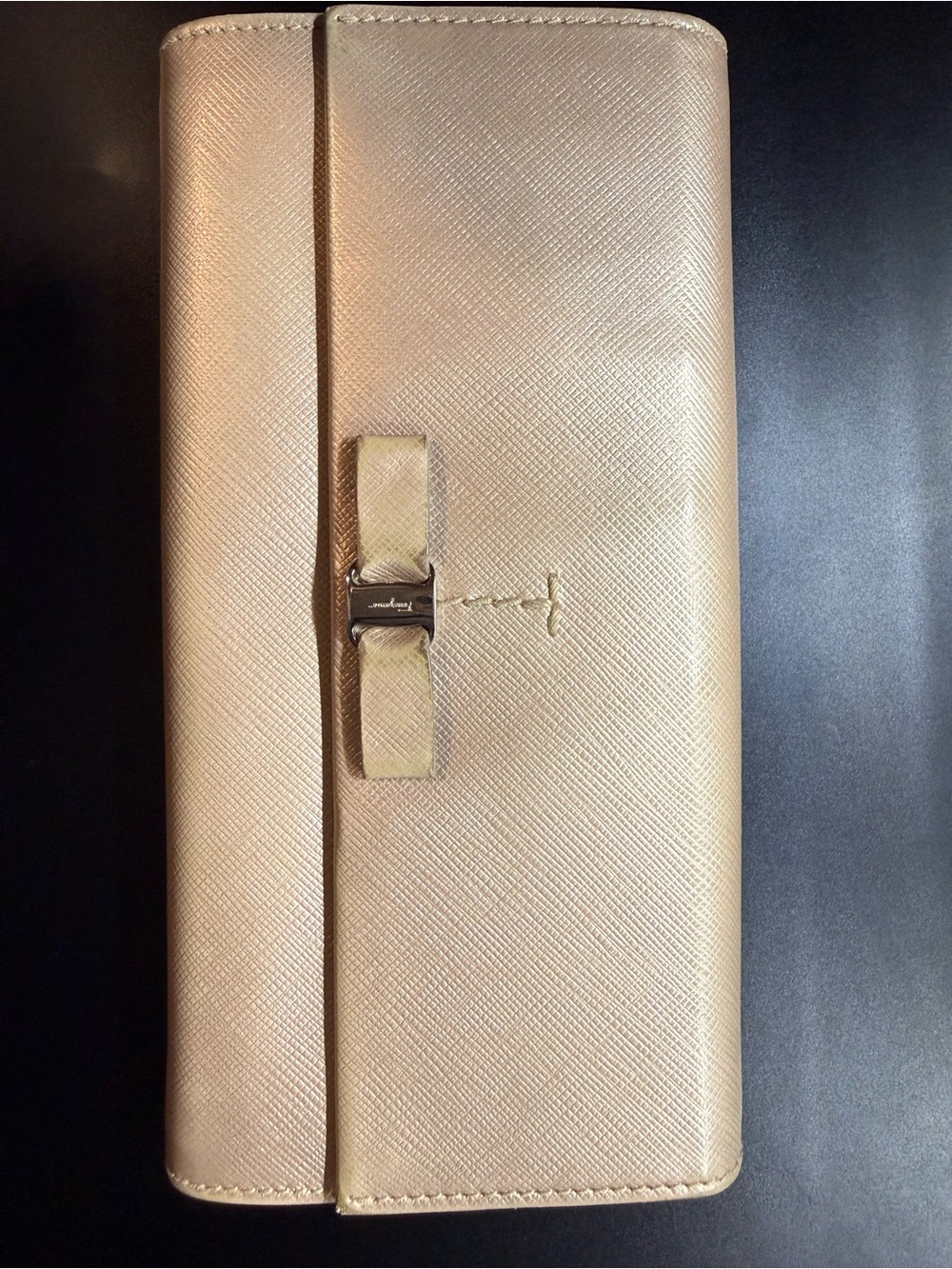 Salvatore Ferragamo Metallic Gold Textured Leather Interior